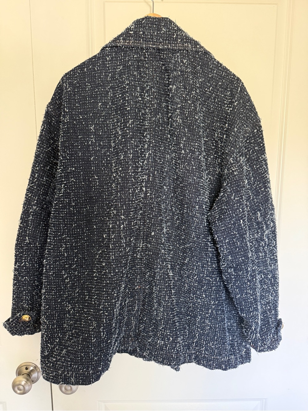 Maeve Anthropologie Navy denim punched Double-Breasted oversized jacket large - Picture 3 of 7